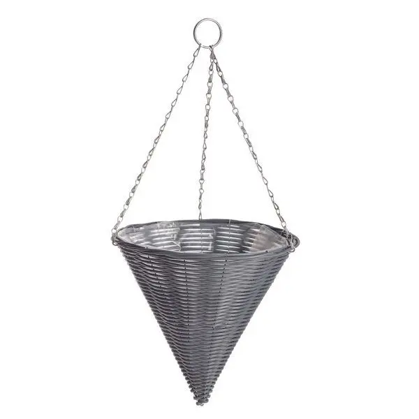 14-Inch Rattan-Effect Cone Hanging Basket 1