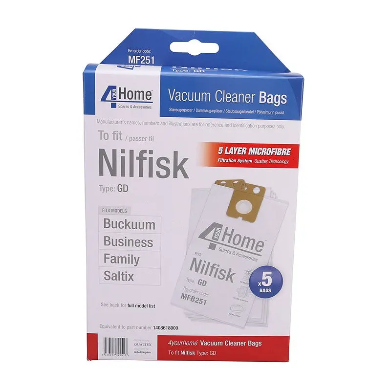 4Yourhome Mfb251 Replacement Vacuum Bags For Nilfisk Gd, Vp300, Saltix & Buckuum Models 1