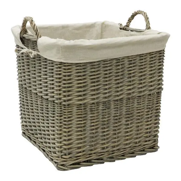 Antique-Wash Lined Wicker Log Basket – Classic Rustic Style 1