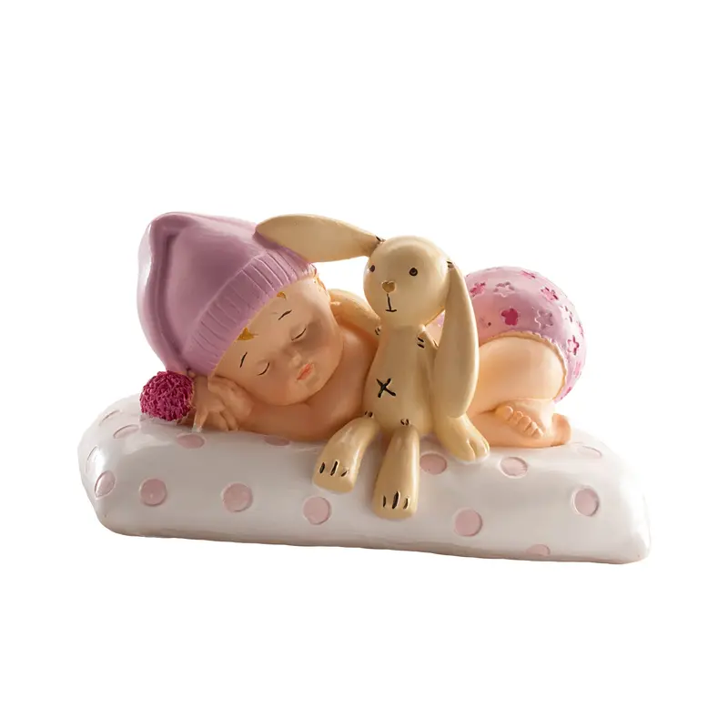 Baptism Decoration – Baby Girl Holding Teddy Figurine, 10Cm 1