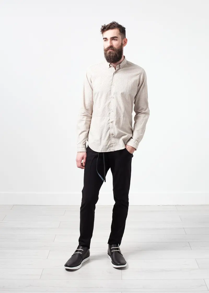 Beige Patterned Linen Button-Up 1