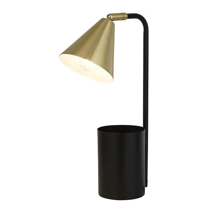 Black And Brass Dual-Function Desk Lamp With Storage Shelf 1