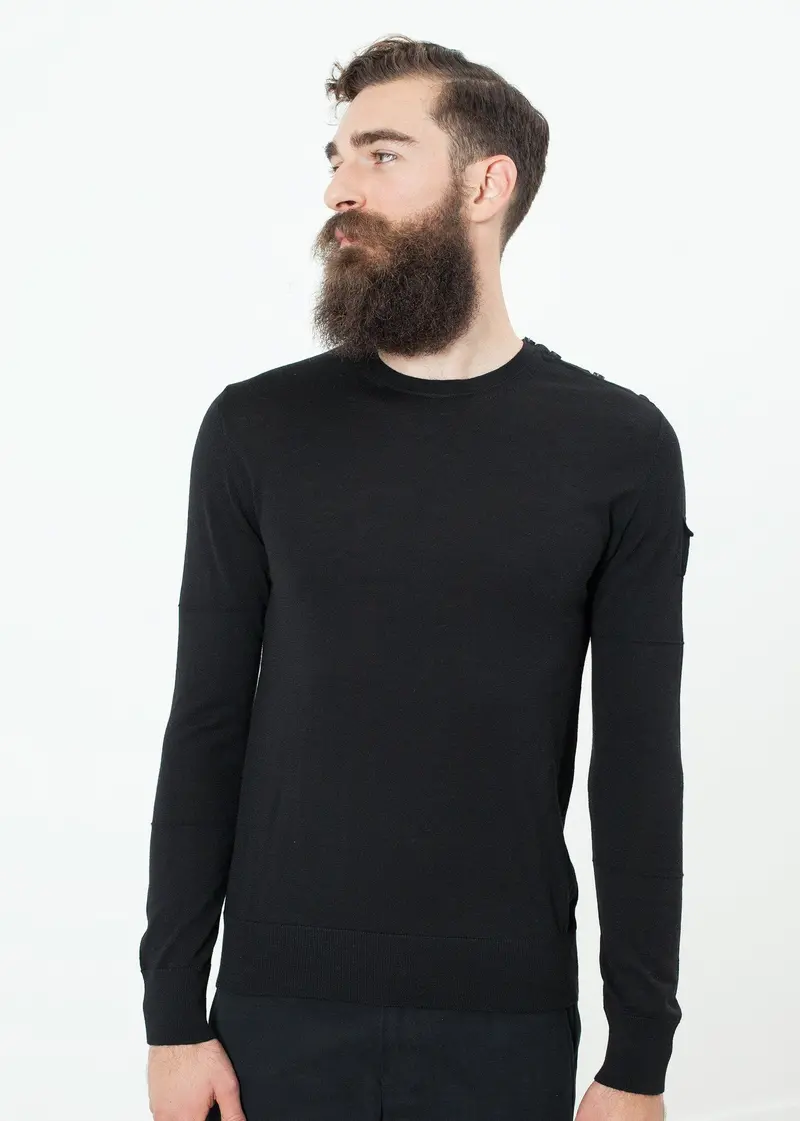 Black Button-Accent Shoulder Pullover 1
