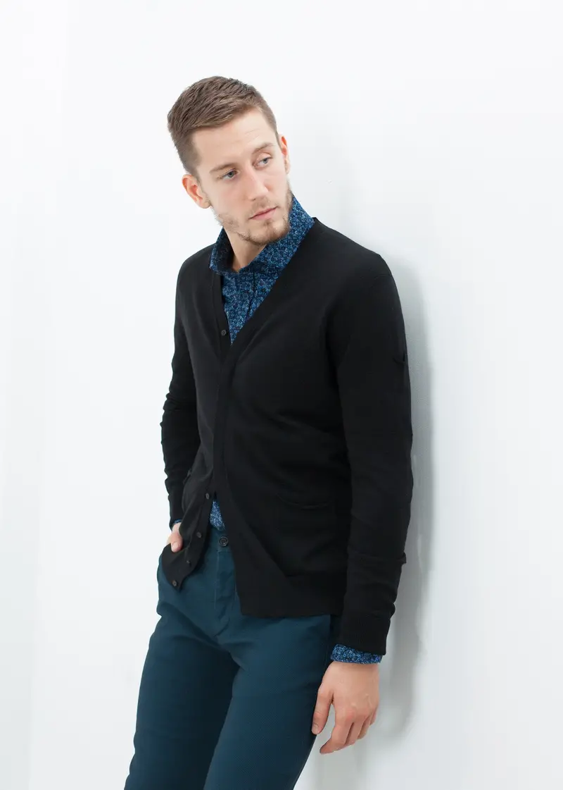 Black Hidden-Placket Cardigan 1