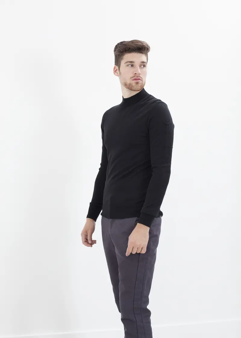 Black Merino Wool Turtleneck Sweater 1