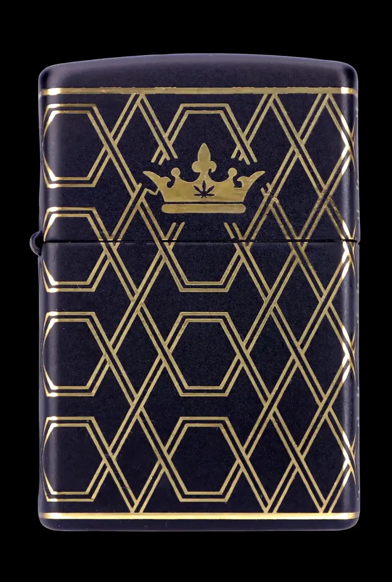 Black Obsidian Geometric Pattern Zippo Lighter – Queen Of Bud 1