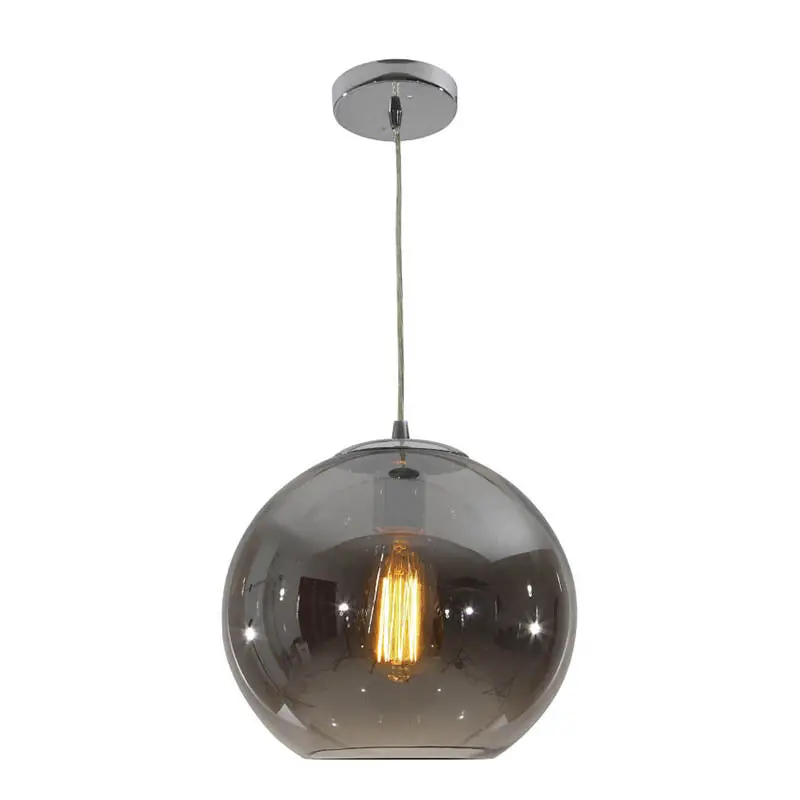 Black Smoke-Tinted Glass Globe Pendant – 350Mm Modern Ceiling Light 1