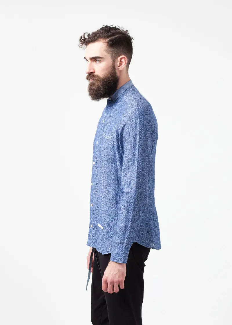 Blue Diamond Linen Button-Up Shirt 1