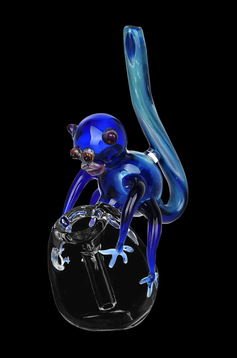 Blue Monkey-Themed Glass Bubbler Pipe 1