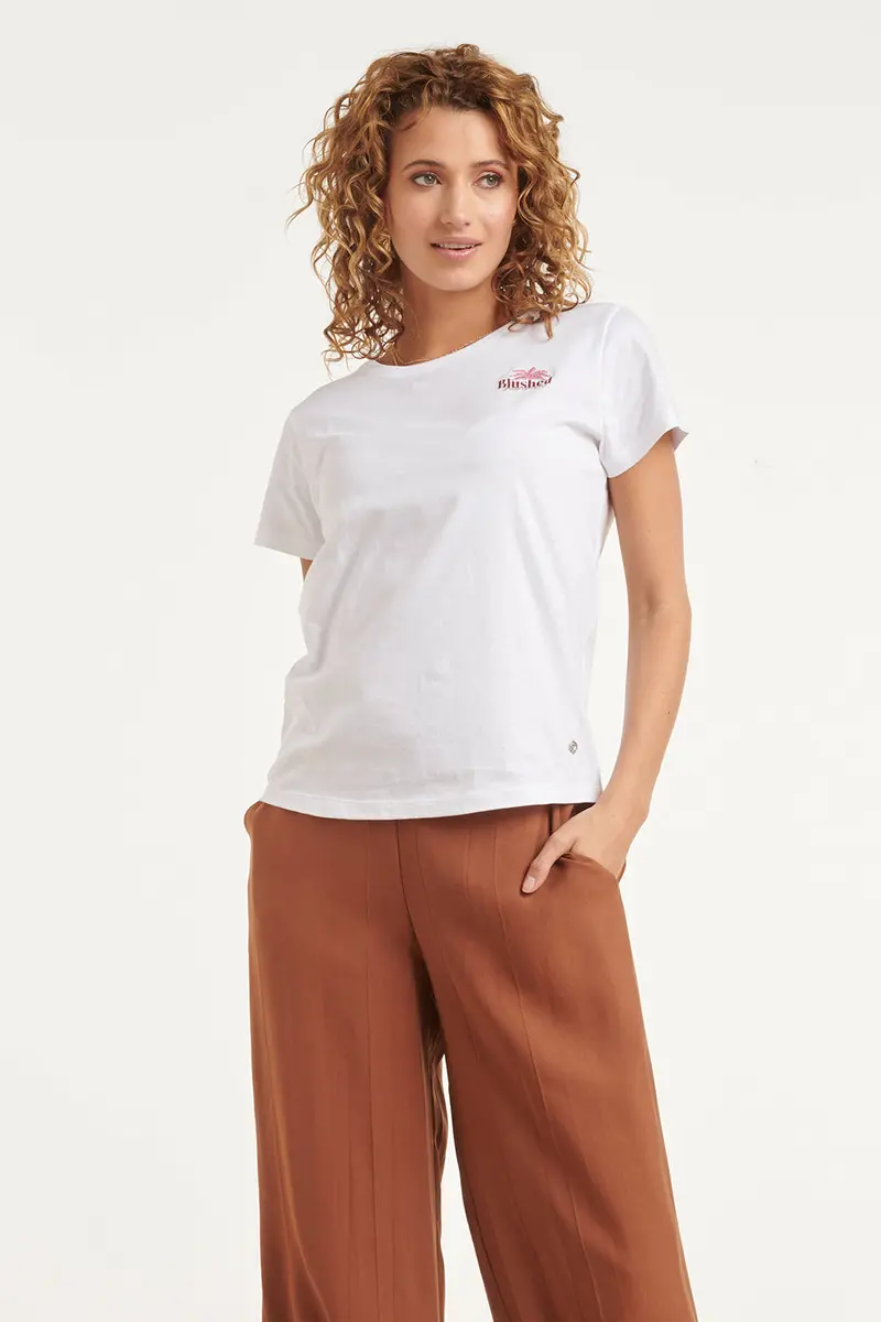 'Blushed Summer' Graphic T-Shirt With Decorative Stitching In White And Multicolor 1