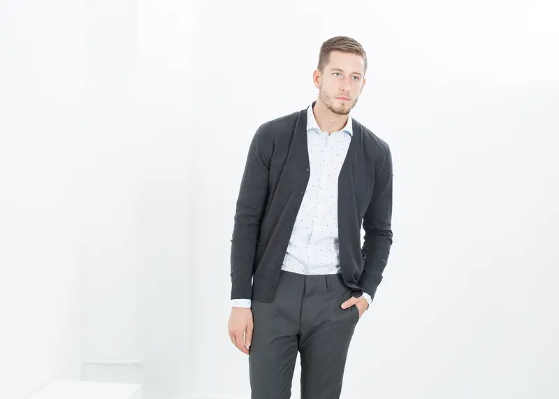 Charcoal Hidden-Placket Cardigan 1