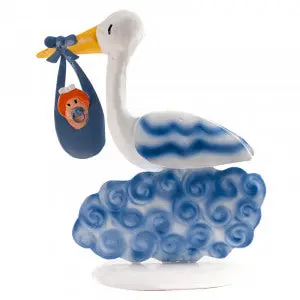 Christening Cake Topper – Blue Stork Metal Boy Figure (18 Cm) 1