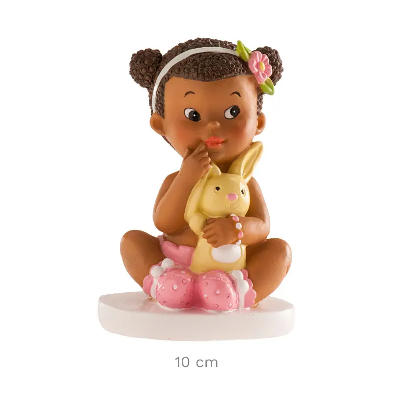 Christening Cake Topper – Seated Baby Girl With Rabbit, 10 Cm 1