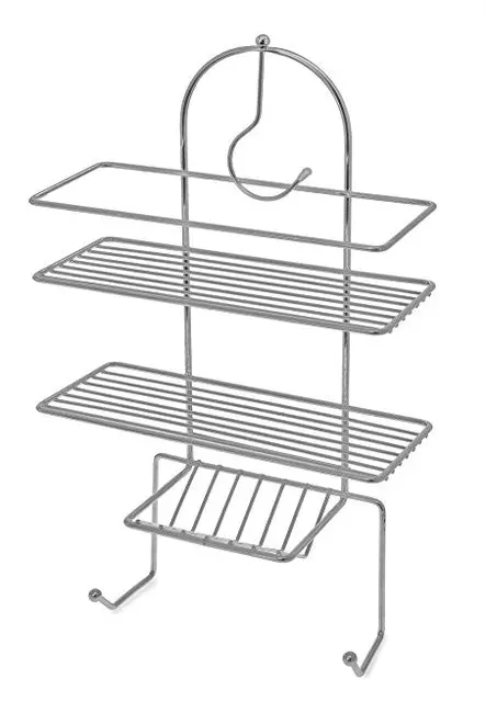 Chrome Shower Caddy With Built-In Hook – Over-The-Showerhead Storage 1