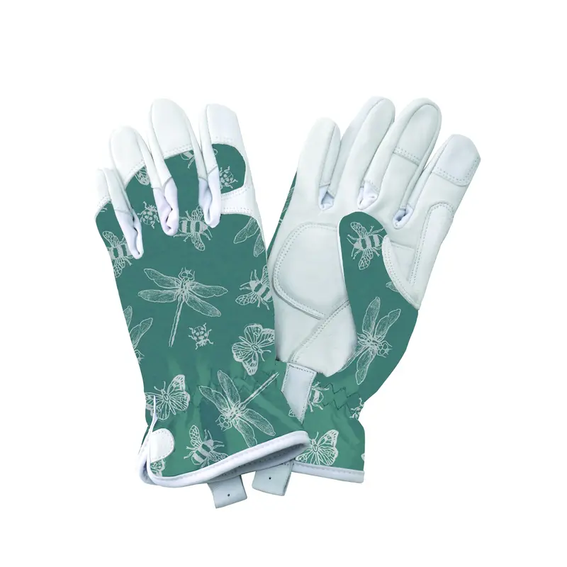 Classic Premium Leather Gardening Gloves With Insect Motif 1