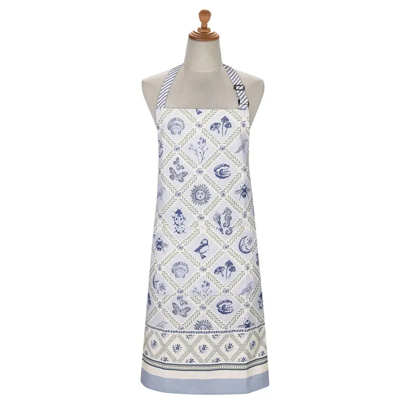 Coastal Treasures Blue Cotton Apron – Nautical Theme, Soft Fabric & Adjustable Ties 1