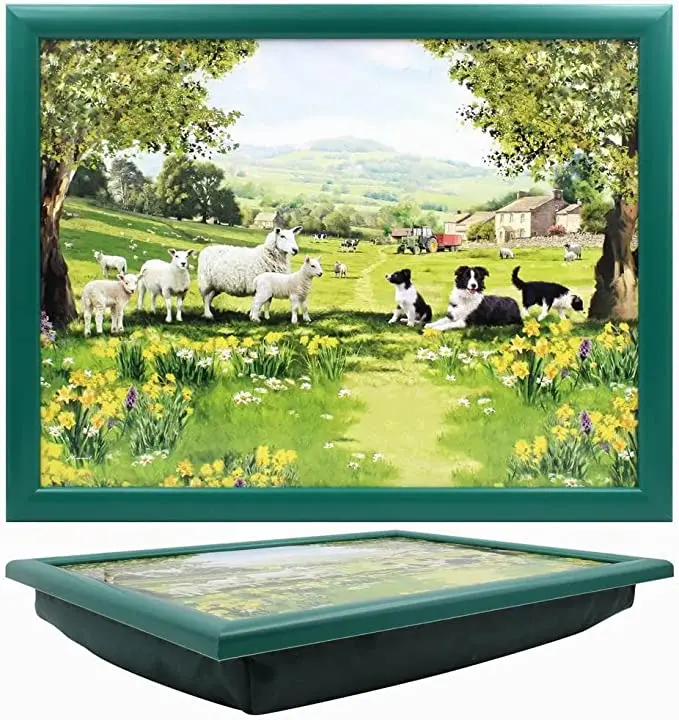 Collie And Sheep Illustrated Cushioned Lap Tray 1