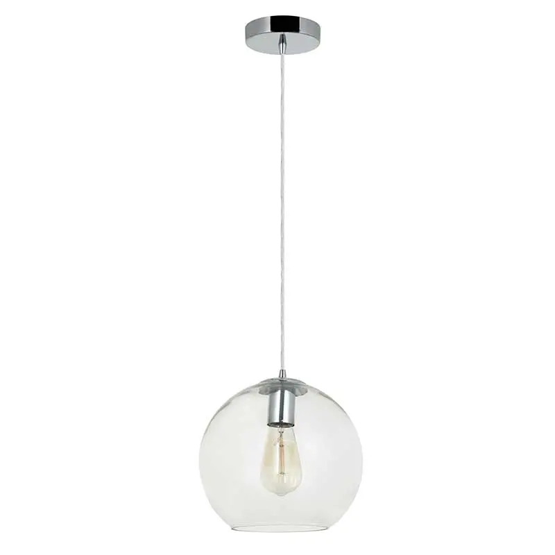 Compact Clear Glass & Chrome Globe Pendant – 250Mm Diameter 1