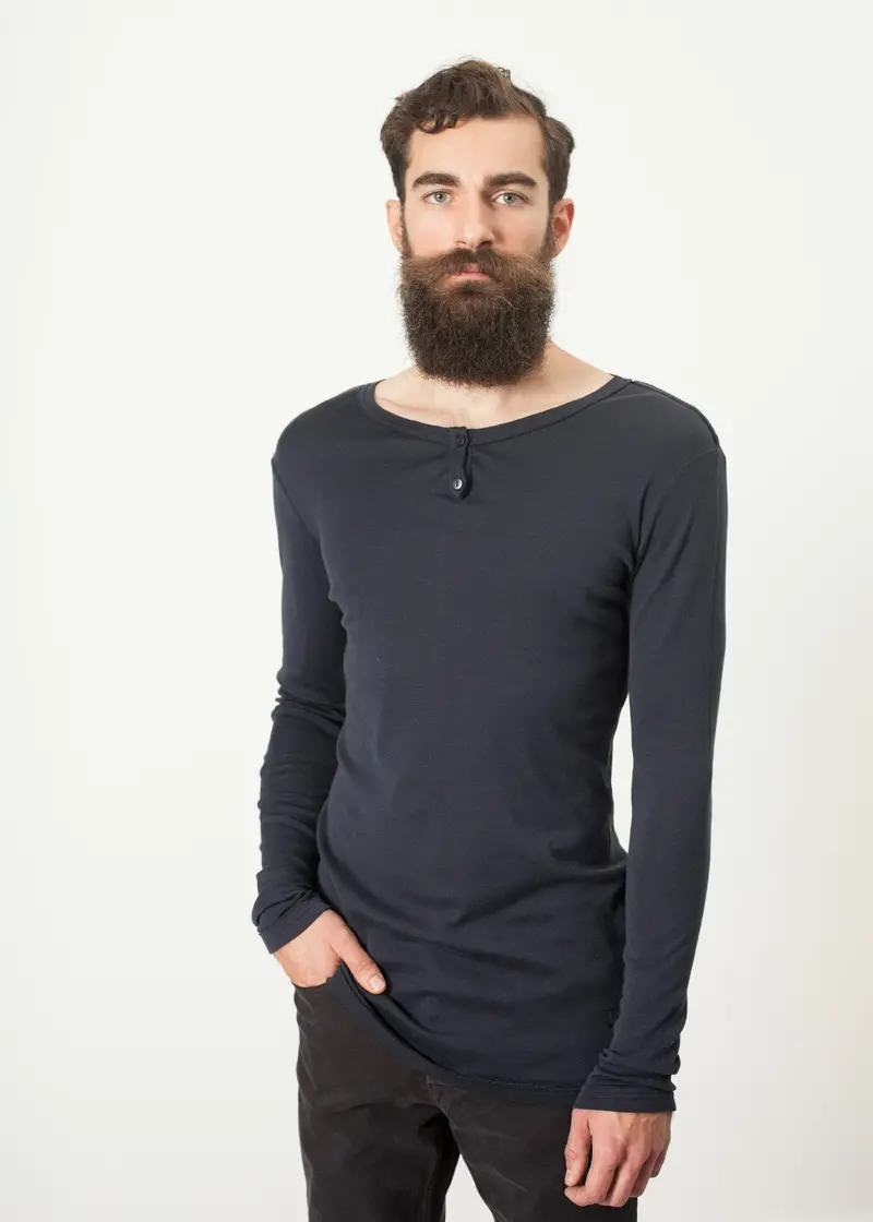 Cotton Henley In Blue-Grey 1