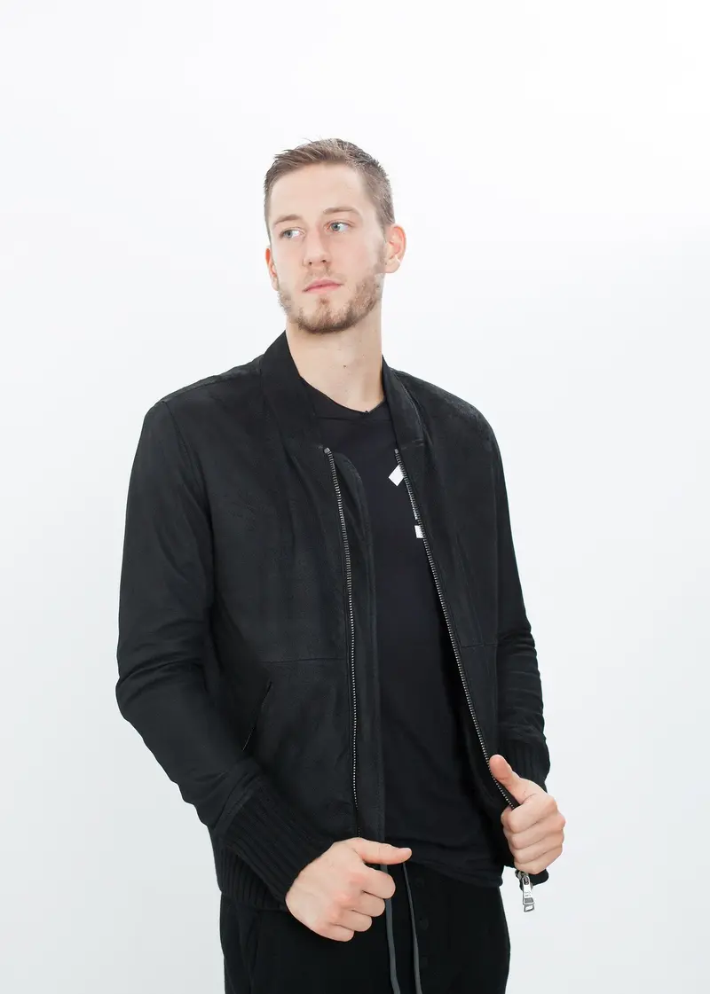 Distressed Black Leather Bomber Jacket 1