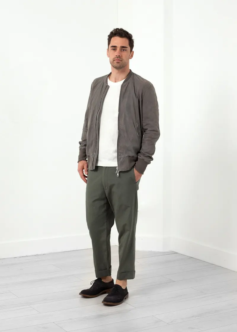 Dust-Colored Leather Bomber Jacket 1