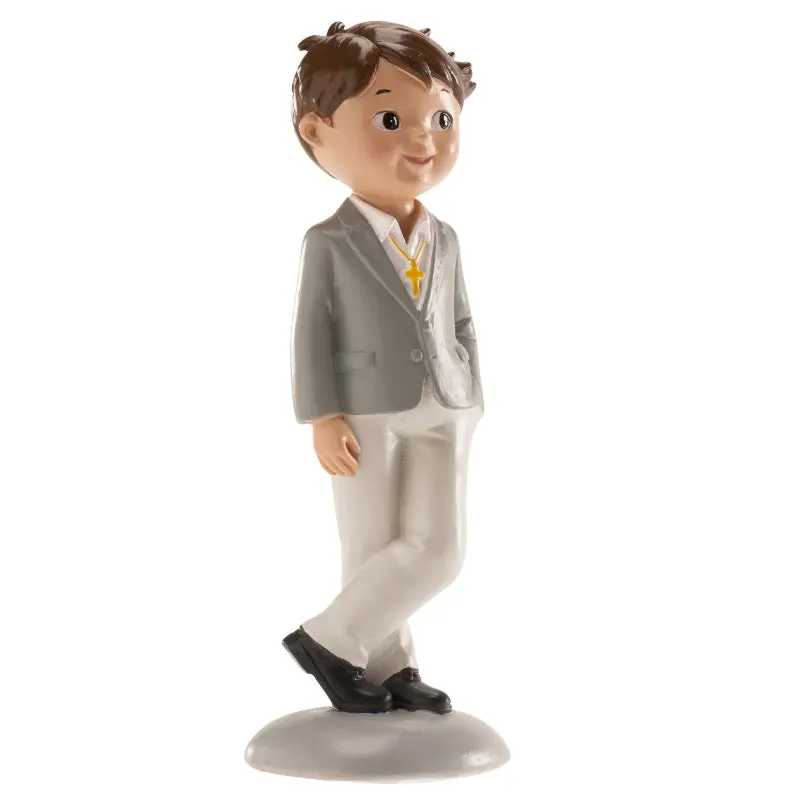 First Communion Boy Cake Topper – Grey Suit Figure 'Nico', 15 Cm 1