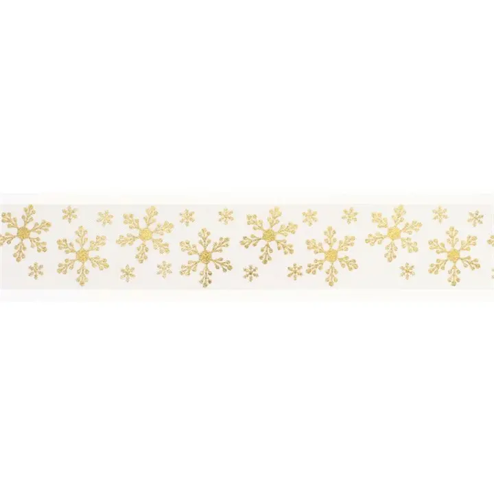 Gold And Ivory Snowflake-Print Ribbon 1