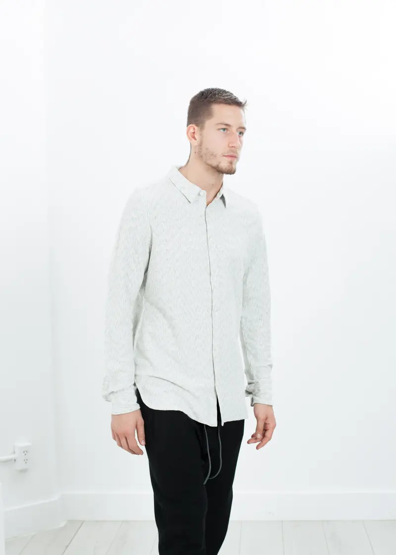 Ivory-And-Black Kasuri-Print Jersey Button-Up 1