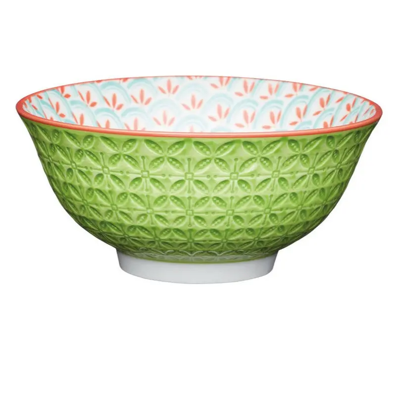 Kitchencraft Bright Green Geometric Ceramic Mixing Bowl 1