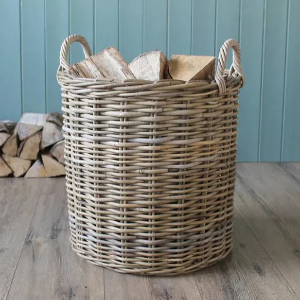 Kubu Natural Log Basket – Compact Woven Rattan Storage Bin 1