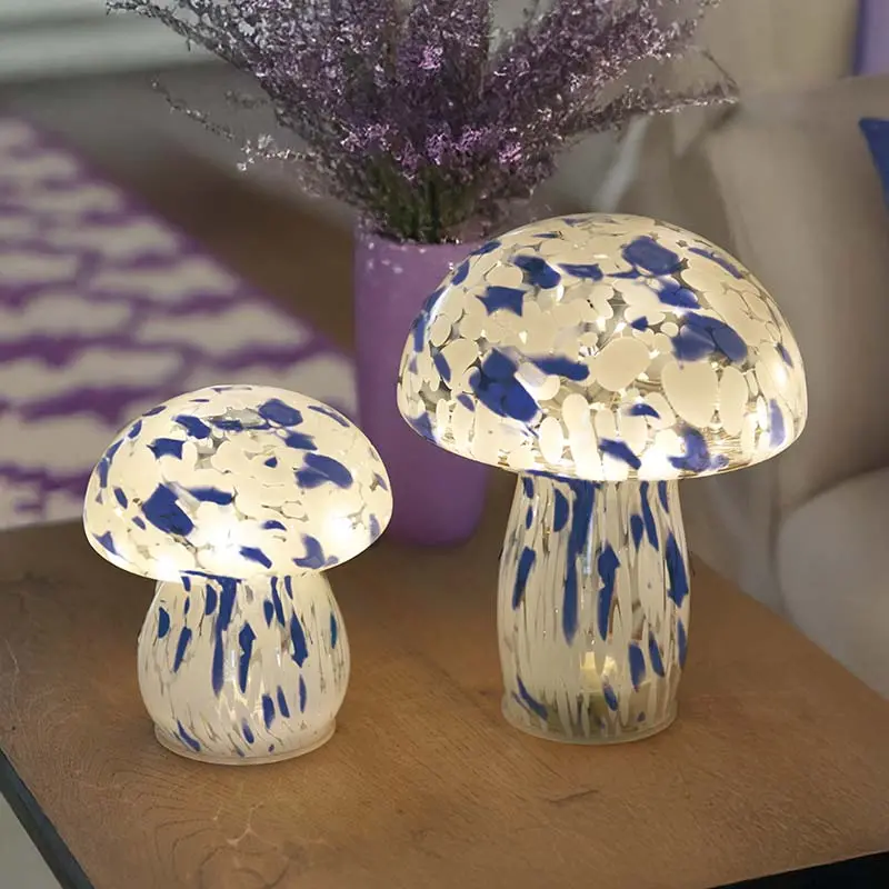 Large Blue And White Glass Art Mushroom Ornamental Piece 1