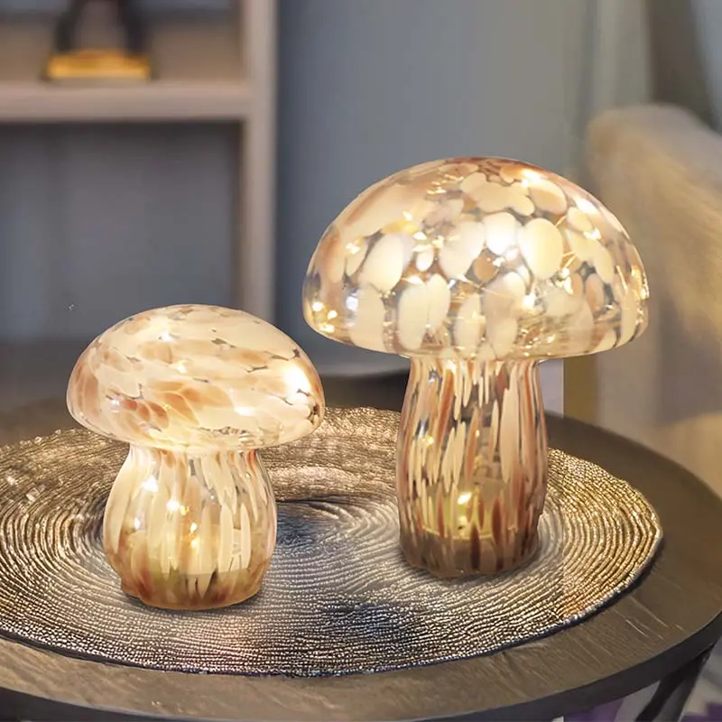 Large Pink And White Glass Art Mushroom Decorative Sculpture 1