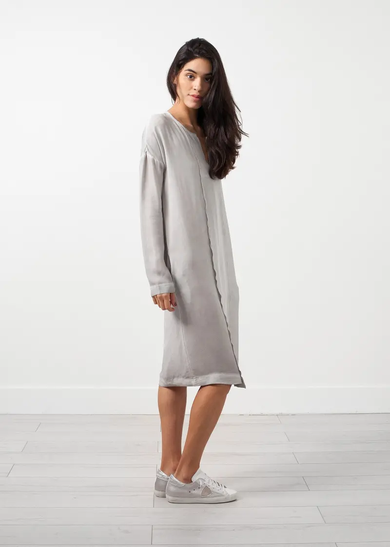 Long-Sleeve Silk Slip Dress 1
