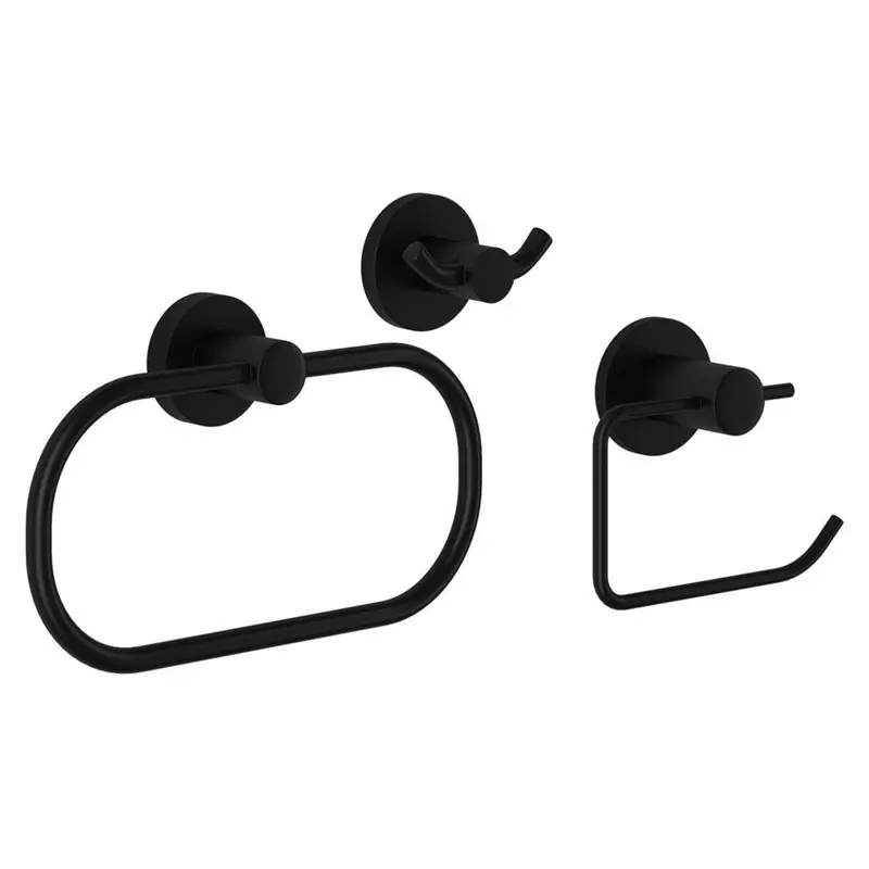 Malmo Black Bathroom Accessory Set – Towel Ring, Hook & Roller Bundle 1