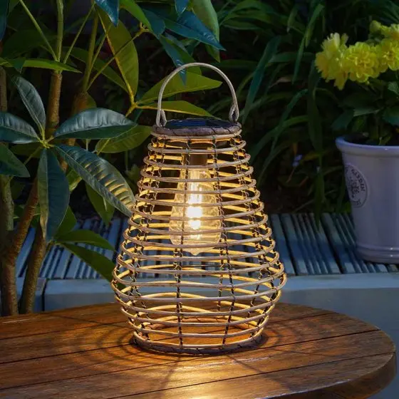 Maris Solar-Powered Rattan-Style Outdoor Lantern 1
