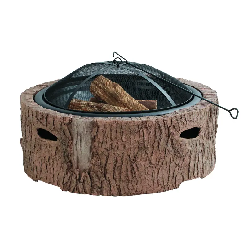 Martha Stewart Cast Stone Wood-Burning Fire Pit – 35-Inch Base With Spark Guard & Log Poker (Faux Bois) 1