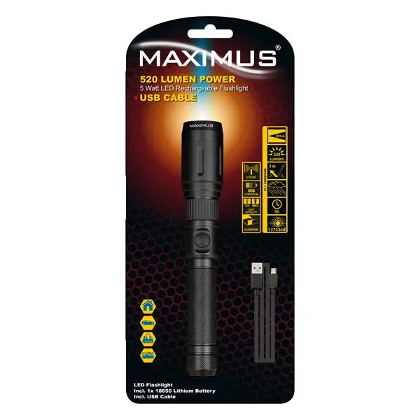 Maximus 5-Watt Rechargeable Usb Led Flashlight – Compact & Durable 1