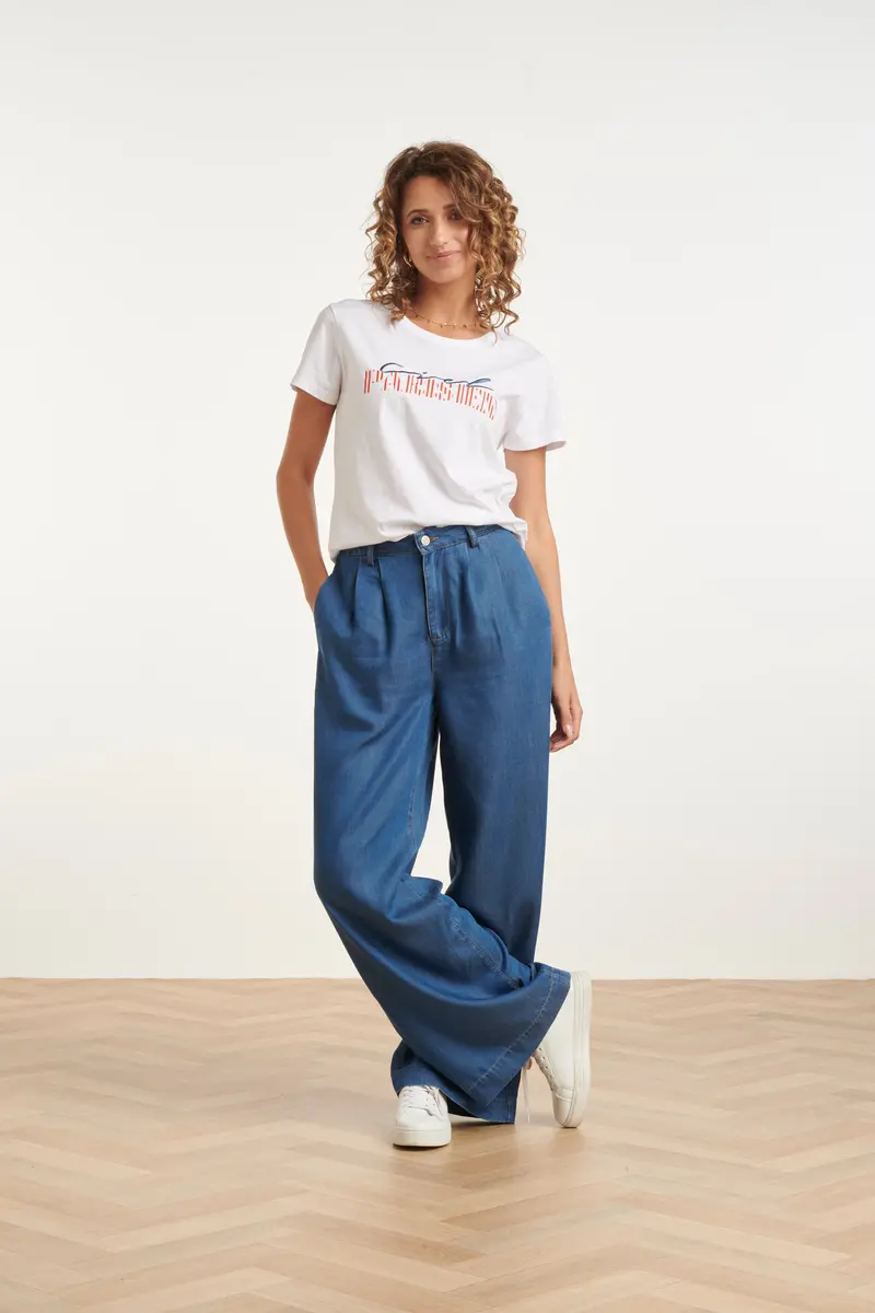 Medium Blue Tencel Wide-Leg Denim Trousers 1
