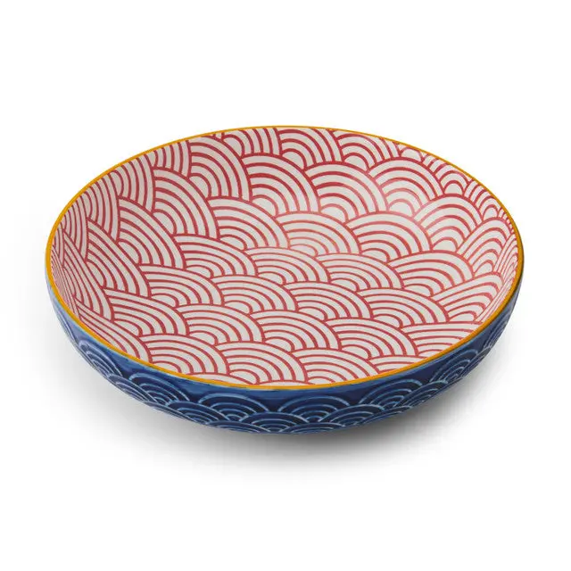 Mikasa Blue Arc Ceramic Pasta Dish – Contemporary Curved Rim 1