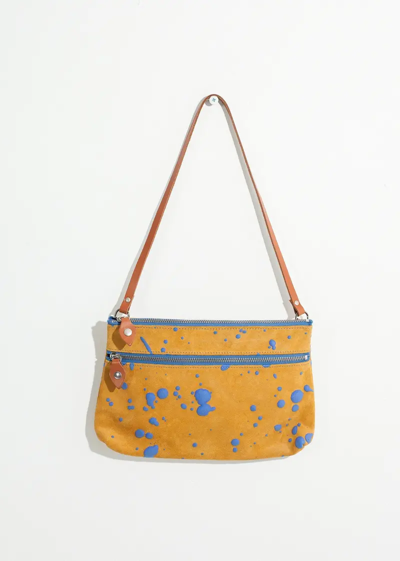 Mustard-And-Blue Ink Splatter Shoulder Bag 1