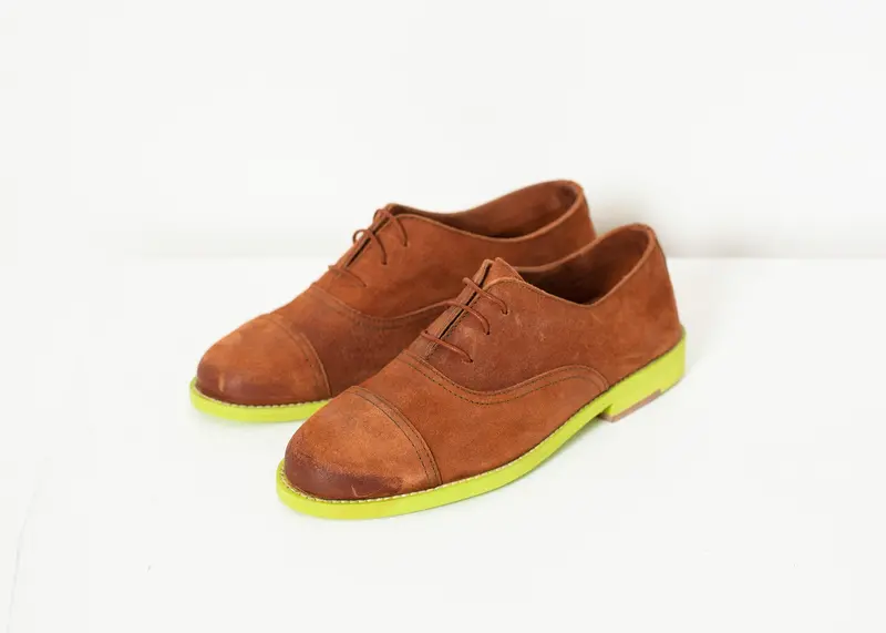 Natural-And-Lime Suede Oxford Shoes 1