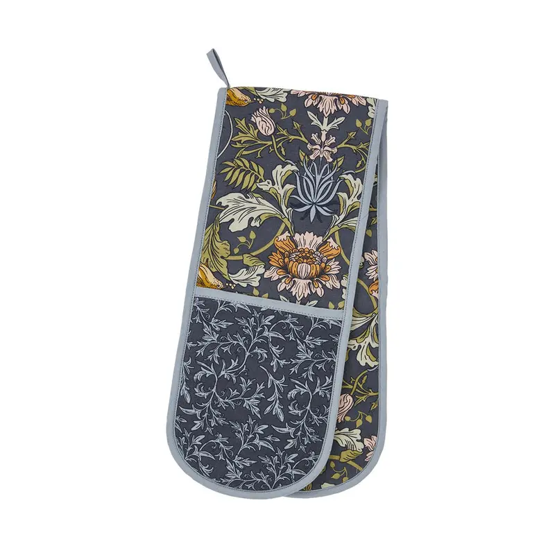 Navy Finch & Flower Double-Layer Oven Glove – Heat-Resistant Cotton & Polyester 1