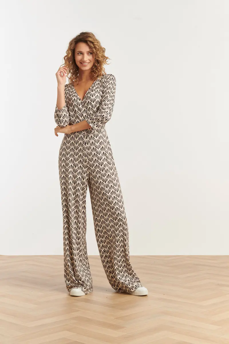 Off-White And Black Seashell-Print Jumpsuit 1