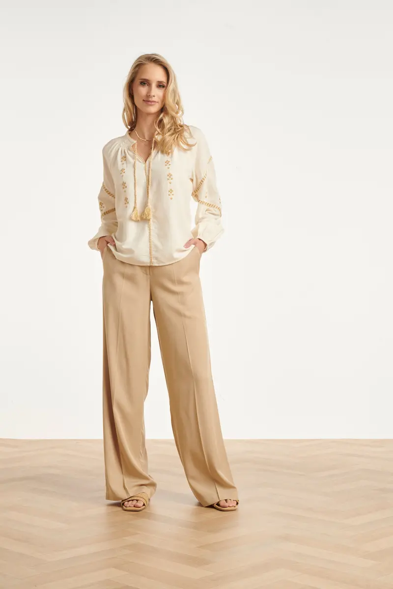 Off-White Blouse Adorned With Gold Embroidery And Cord Detailing 1