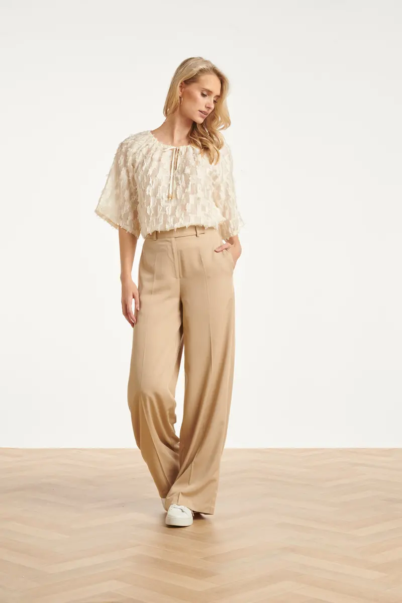Off-White Top With Sheer Fringe-Textured Fabric 1