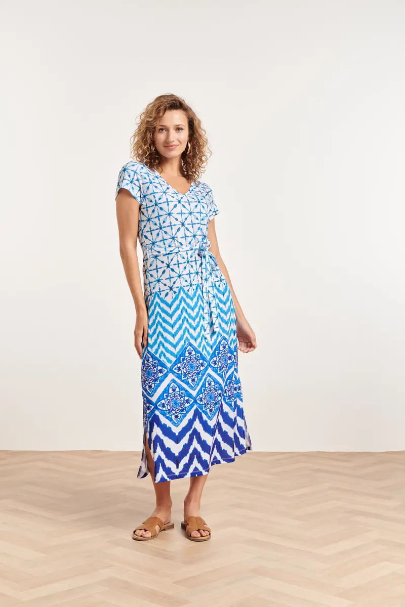 Ornamental Print Maxi Dress In Off-White And Navy Blue 1