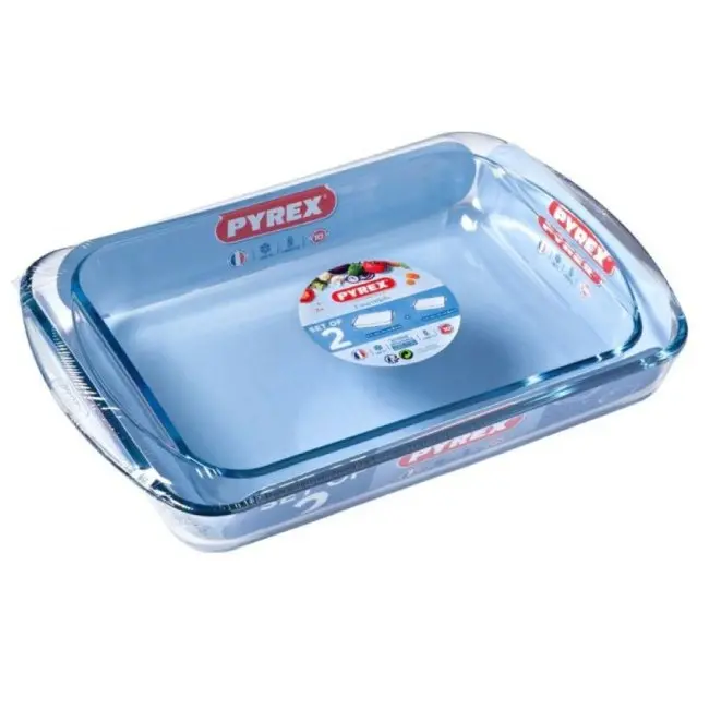 Pyrex Rectangular Roasting Dish Set – Two Sizes: 3.7L & 2.6L (Oven-Safe Glass) 1