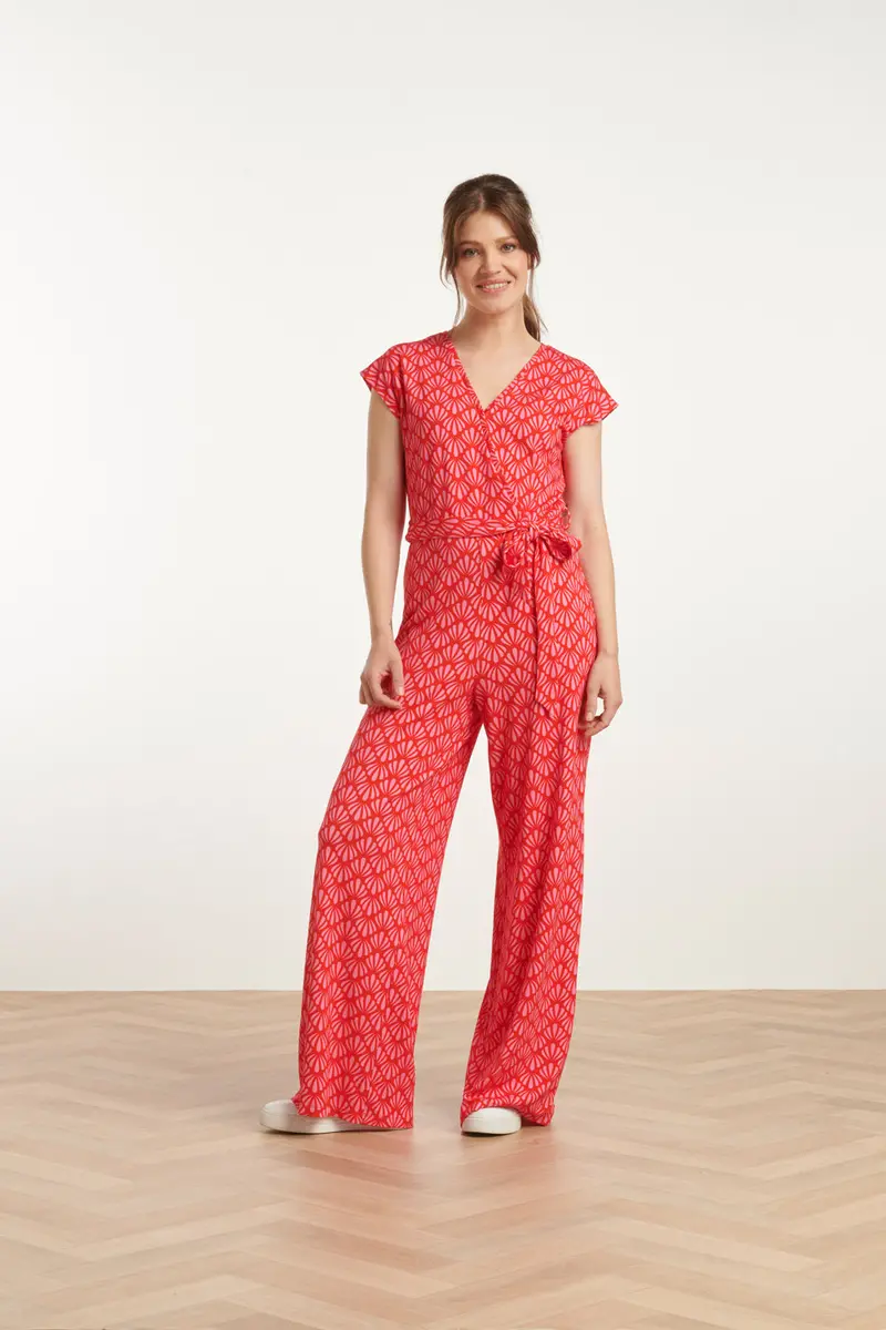 Red And Pink Overlap V-Neck Jumpsuit – Style 25039 1