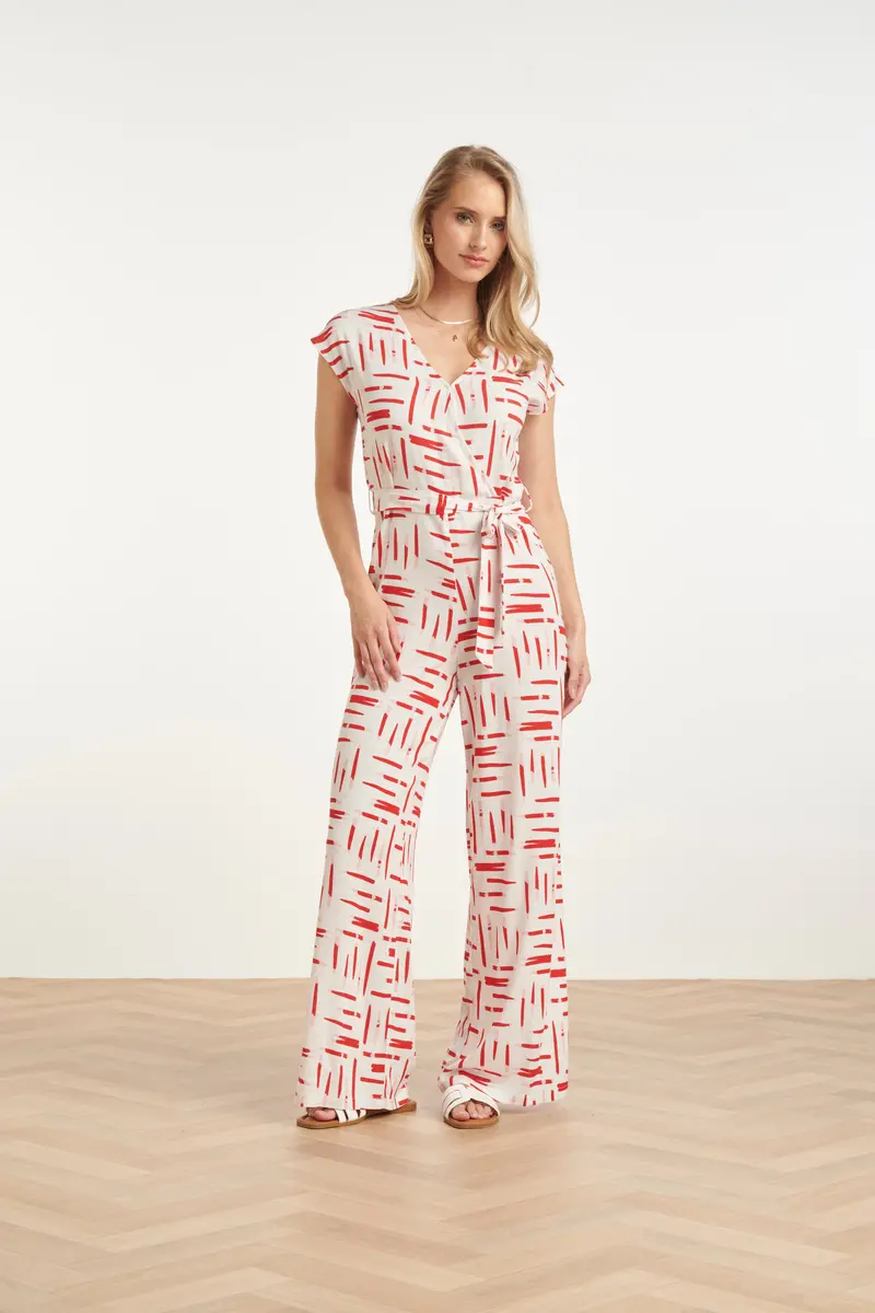 Red-And-White Striped Jumpsuit In White And Multicolor Palette 1