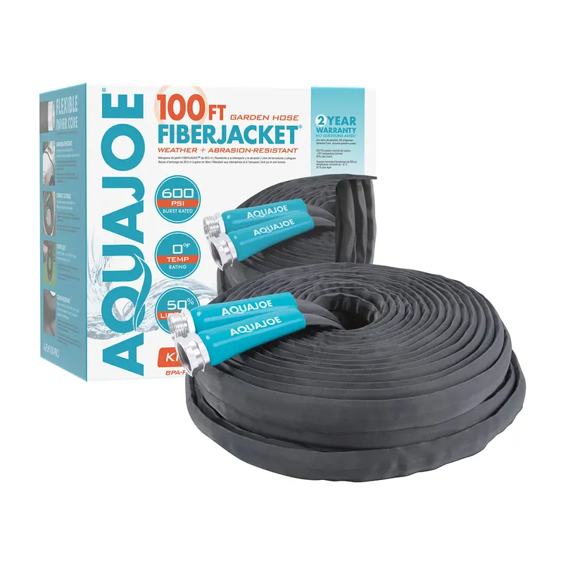Refurbished Aqua Joe Ajfjh100-Pro 100-Foot Reinforced Fiberjacket Garden Hose With Metal Fittings And Twist Nozzle 1